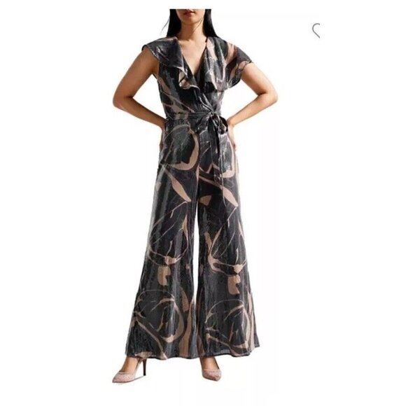 NEW TED BAKER EDENNIE SEQUIN RUFFLE Print JUMPSUIT Pantsuit Size 1 US 4 - Picture 1 of 15